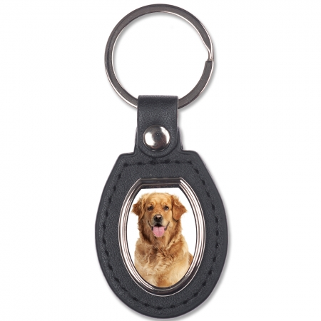 BRELOCZEK SKÓRZANO-METALOWY OWALNY ze zdjęciem