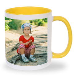 KUBEK ŻÓŁTY z max. 3 zdjęciami, napisem