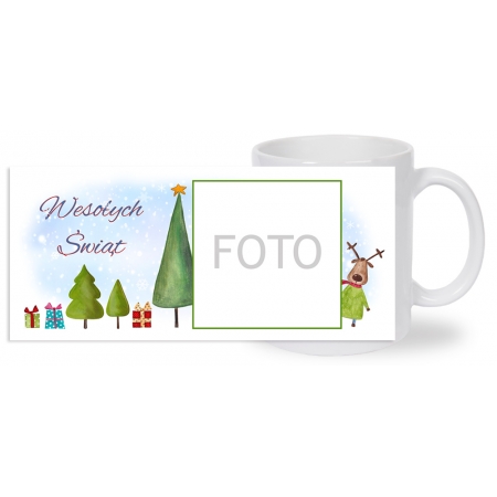 KUBEK BIAŁY ze wzorem świątecznym K047