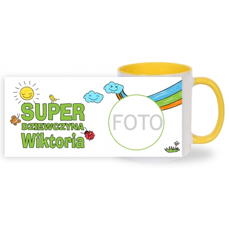 KUBEK ŻOŁTY ze wzorem K024 "Super dziewczyna"
