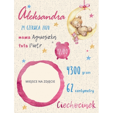 METRYCZKA "KSIĘŻYC NA RÓŻOWO"